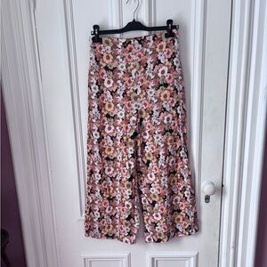 Women’s Haver & Blair Floral Wide Leg Elastic Waist Linen Pants Multicoloured M